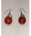 Boucles D'oreilles Anciennes En Corail Et Argent Vermeil - Style Vintage - Occasion En Bon état