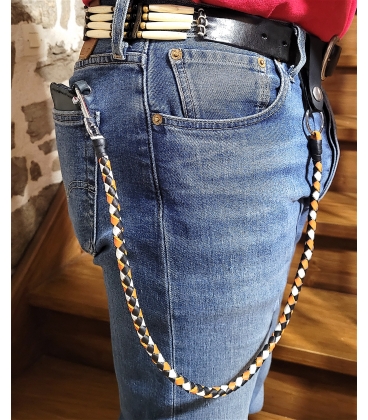 Ensemble Fouet Et Lacet Portefeuille En Cuir - Gris Et Noir - Moto - Fabriqué France