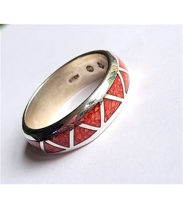 Bague Navajo Cœur Huître épineuse Orange – Argent 925, Fait Main, Taille 9.25 US