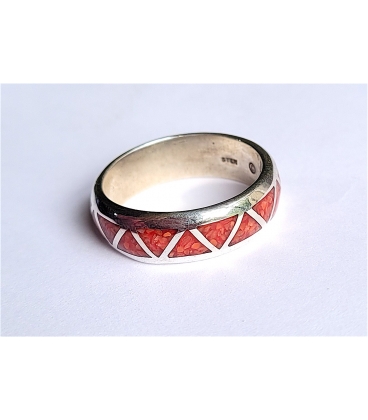 Bague Navajo Cœur Huître épineuse Orange – Argent 925, Fait Main, Taille 9.25 US