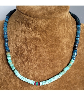 parure collier bracelet perles Heishi bleu