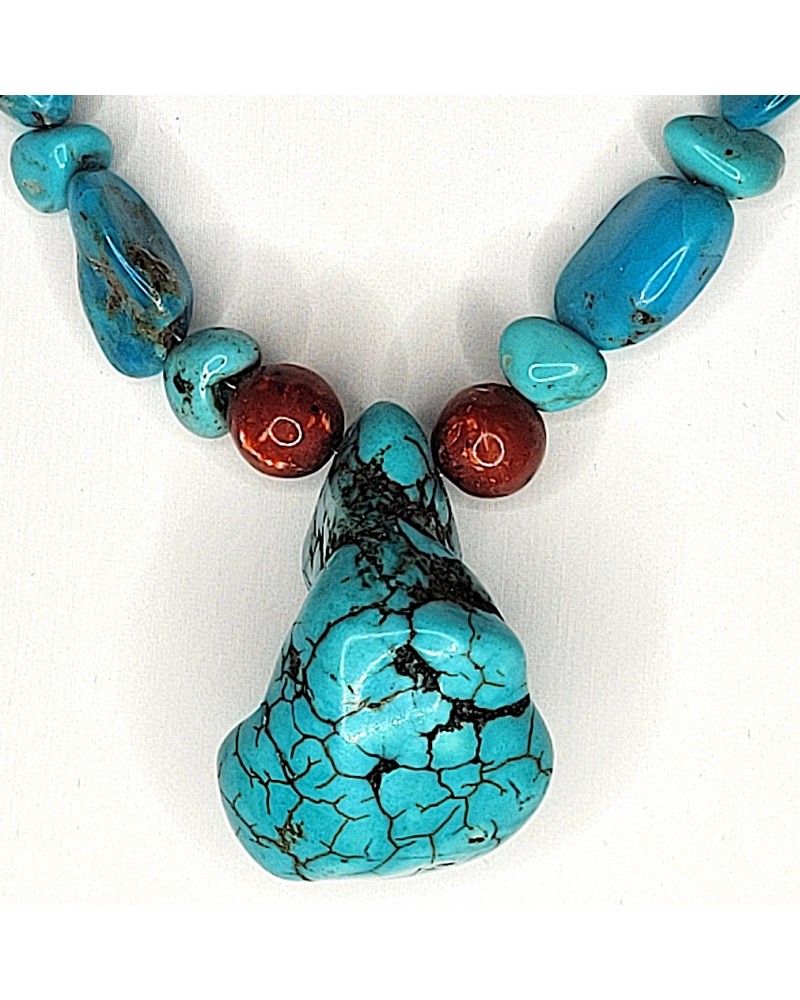 Collier Vintage En Bakélite Ancienne Et Turquoises Vertes - Bijou Ancien - Fabriqué En France