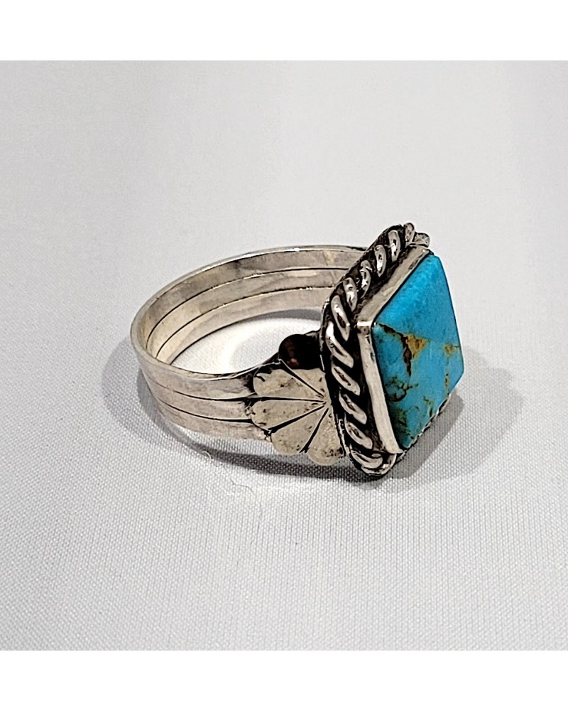 Bague Chevalière Ancienne En Bronze Avec Perle Turquoise - Taille 54 - Vintage - Bijou Ancien