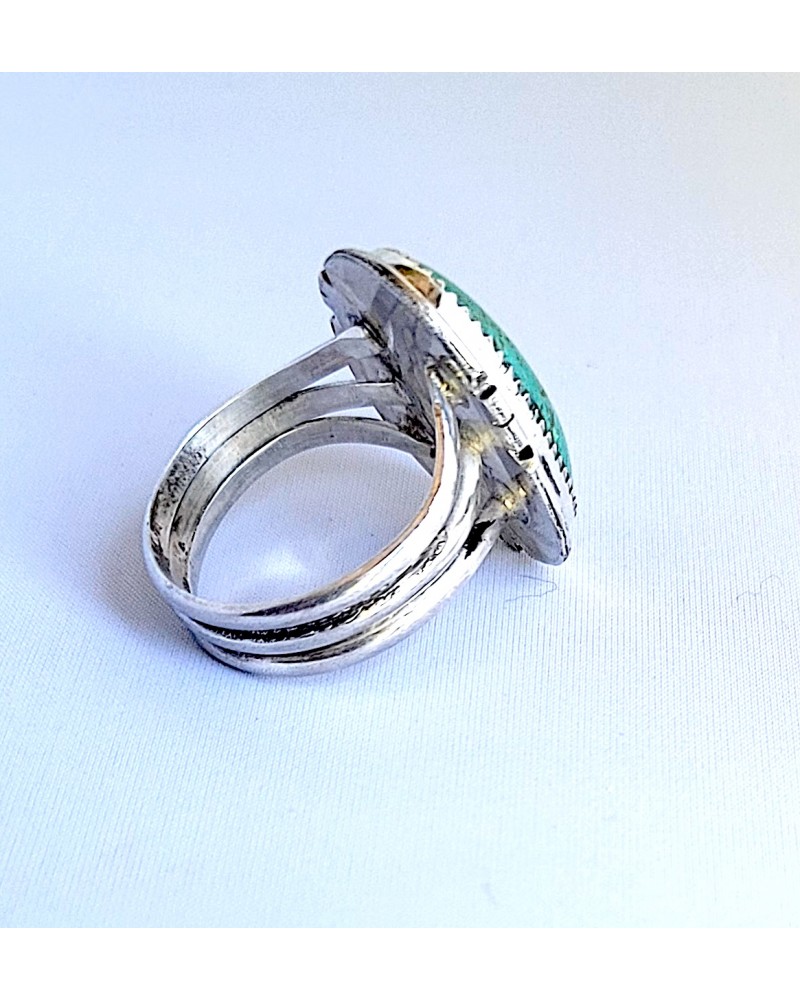 Bague Ethnique Argent Sterling Avec Corail Et Turquoise - Taille 59, Neuf Sans Emballage