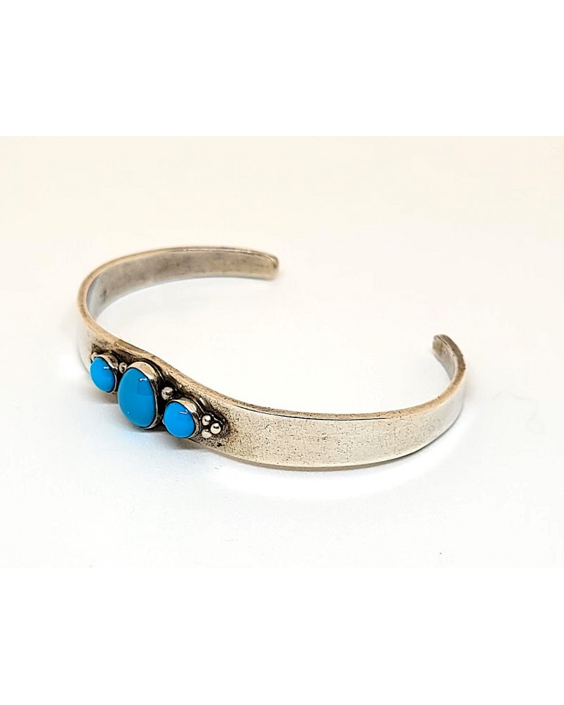 Bracelet Manchette Vintage Argent Sterling Et Or 14k - Artisanat Amérindien - Très Bon état Occasion