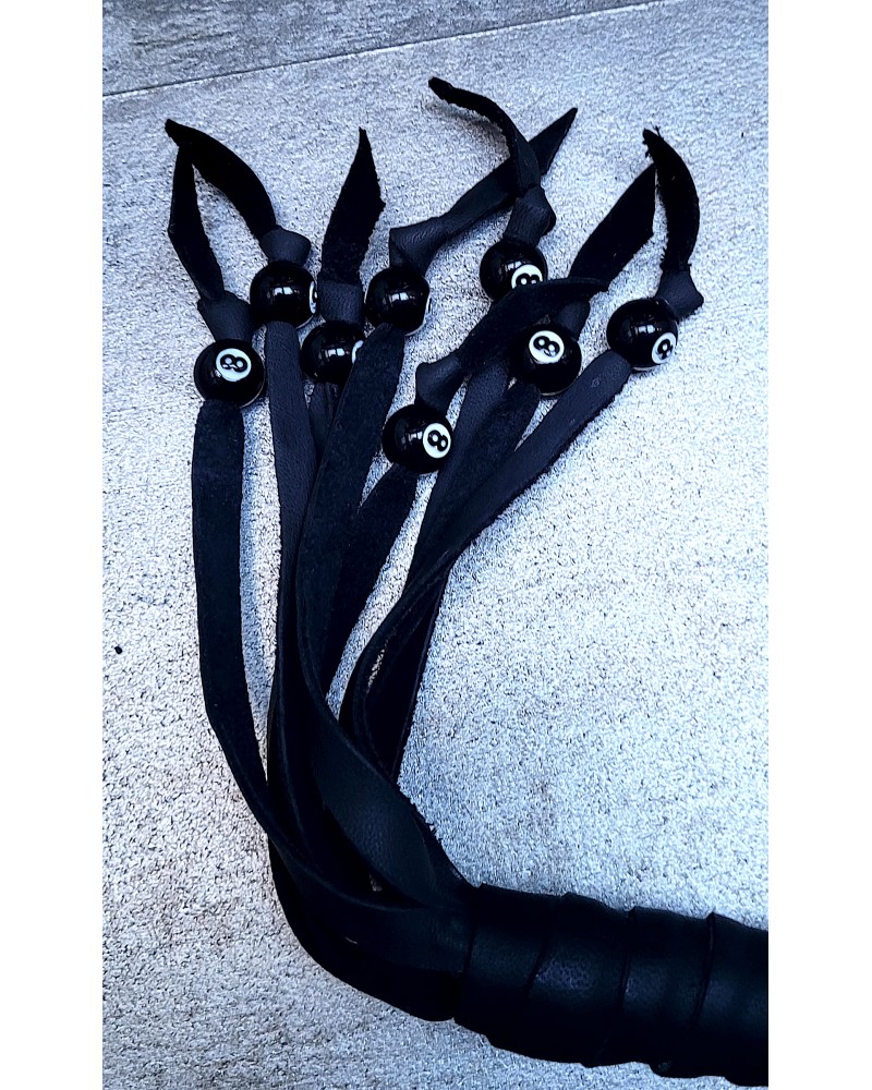 Fouet Biker (whip) En Cuir Tressé Blanc Et Noir - Pour Guidon De Moto Custom/Harley