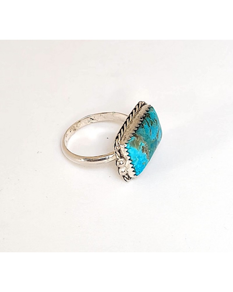 Bague Argent Turquoise Des Années 80/90 - Taille 53, Sertie, Occasion Vintage