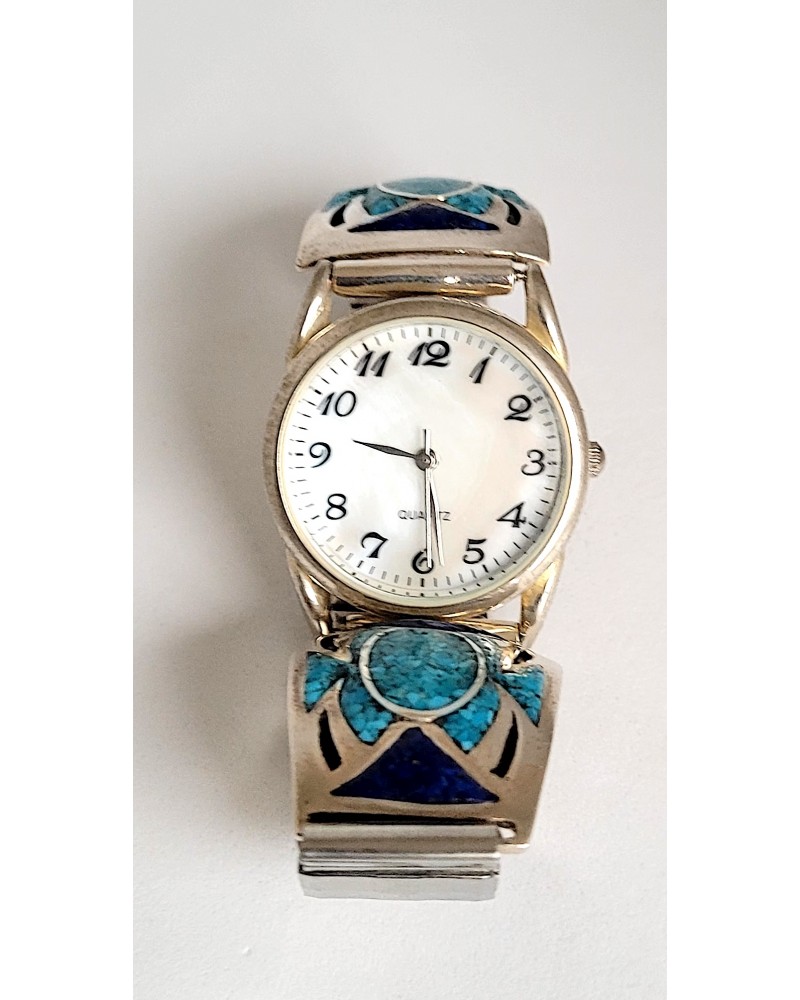 Montre Harpo En Argent Et Lapis Lazuli - Bijou Vintage, Occasion
