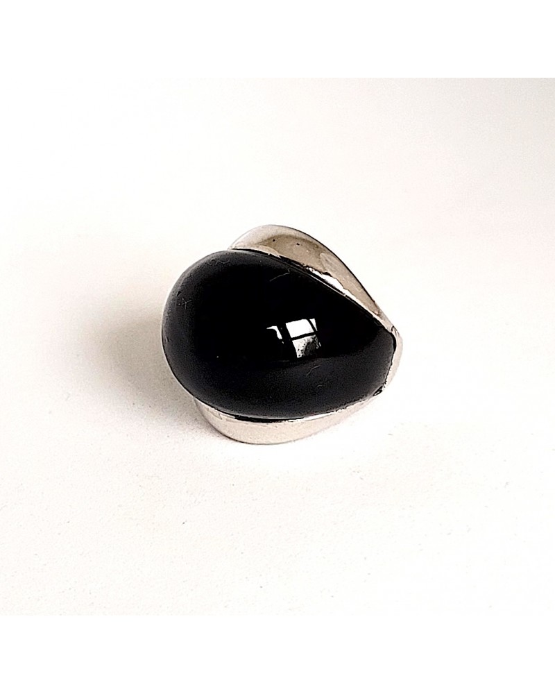 Bague Vintage En Argent Massif Avec Onyx Et Strass - Taille 60 - Occasion - Argent Sterling